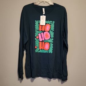 Bella Canvas Dark Teal Long Sleeve Tee with Neon Holiday Graphic